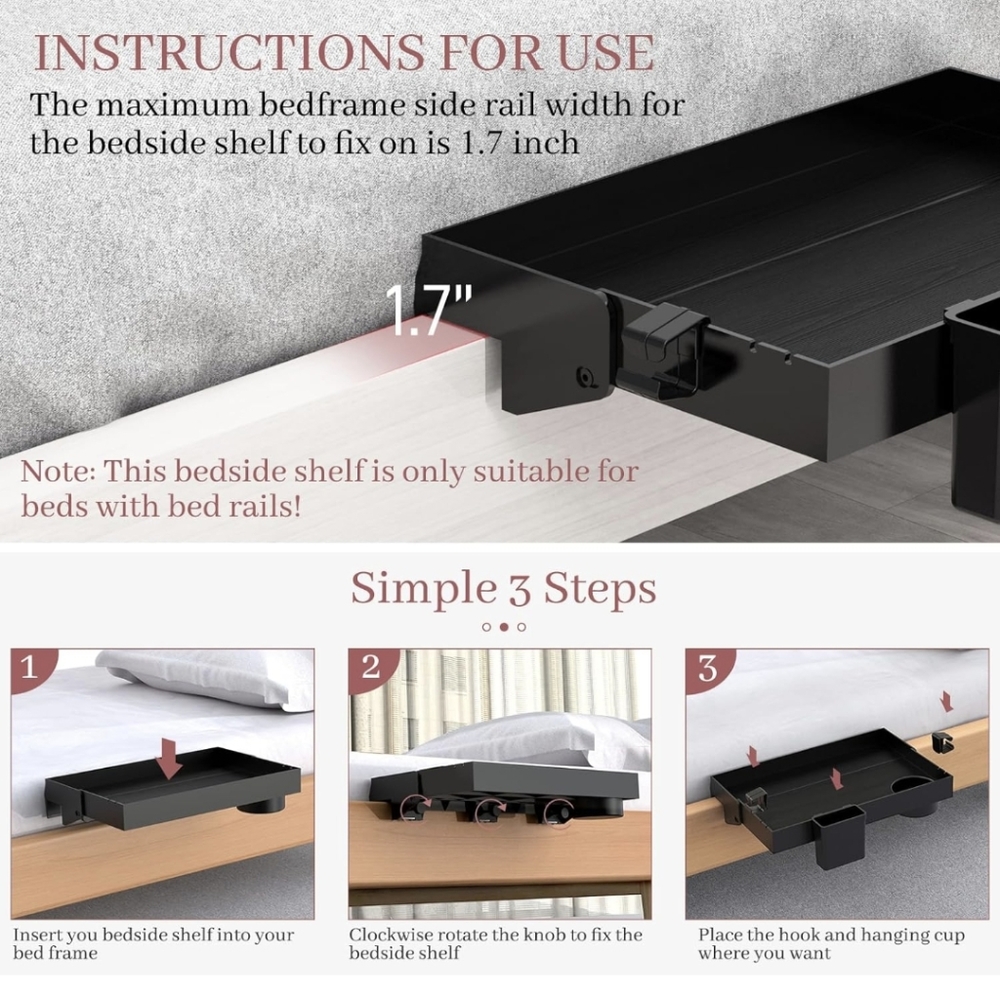 SOLEJAZZ Foldable Bedside Shelf - Picture 5 of 7